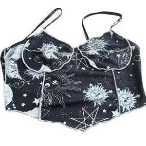 Romwe Womens Celestial Babydoll Top Size Small Whimsigoth Black White Fariy Goth